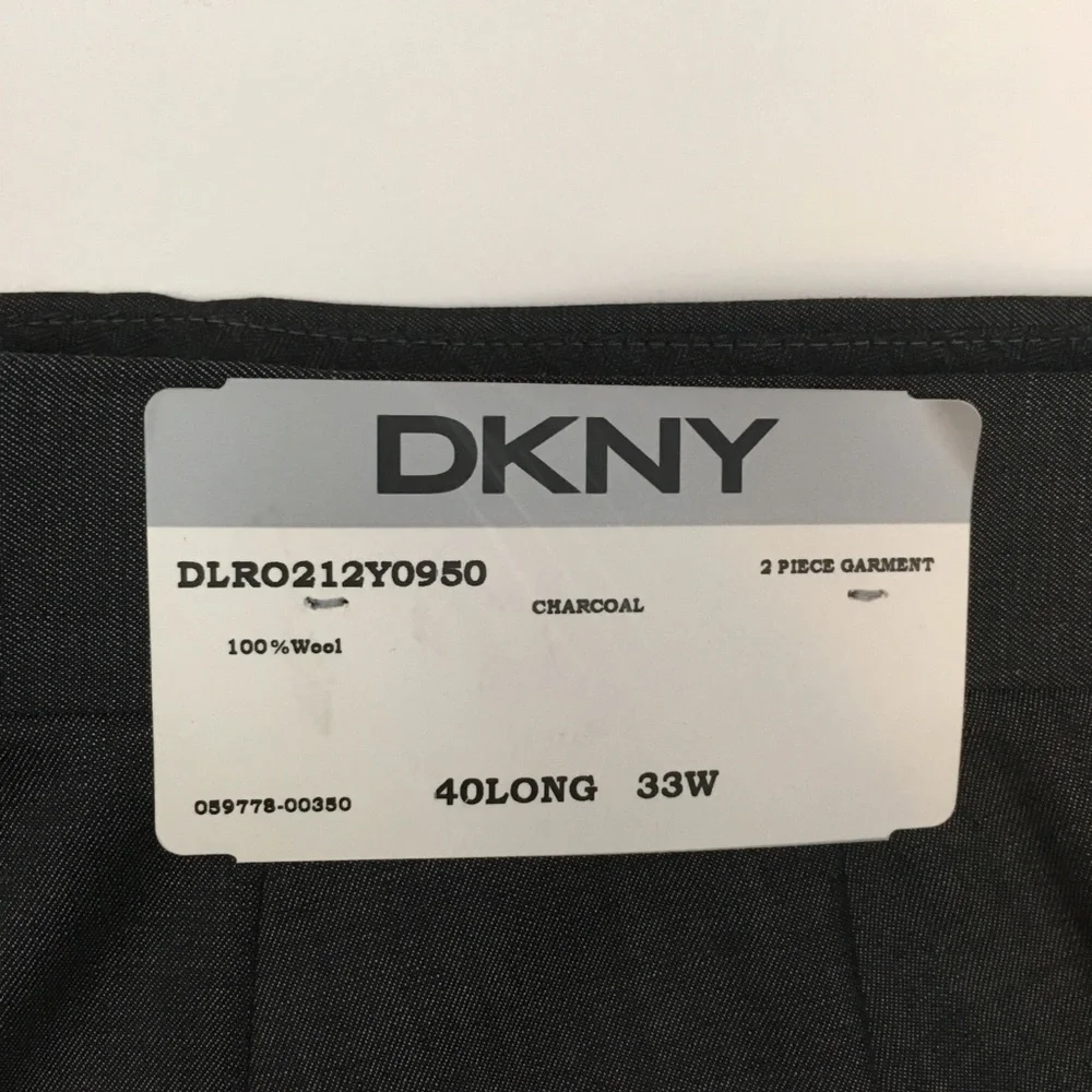 Dkny 40L mens suit solid charcoal skinny fit 100% wool 2 piece nwt new ea0094